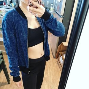 ASOS blue leopard zipper light bomber jacket